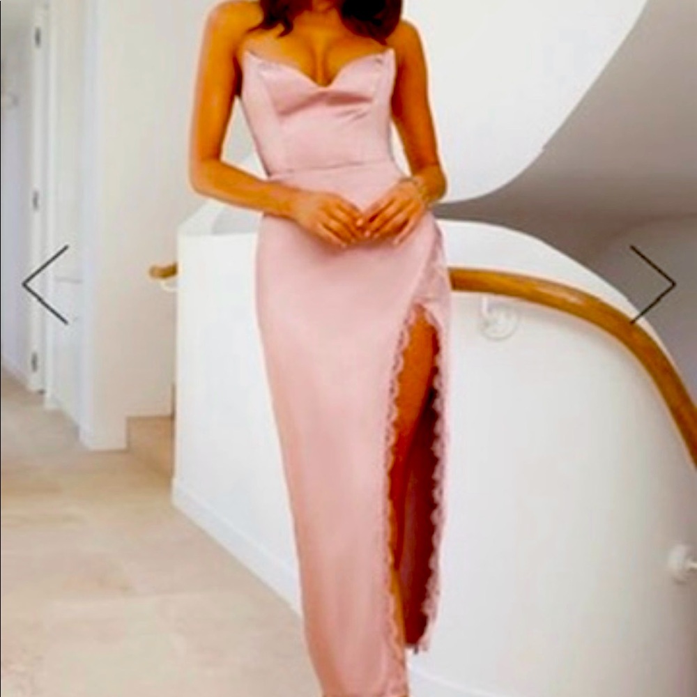 Boohoo satin midi dress with lace details